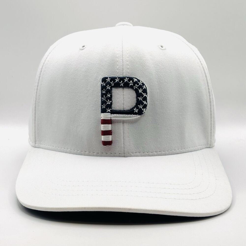 Puma 110 White Baseball Cap American Flag “P” Patch Stars & Stripes Adjustable
